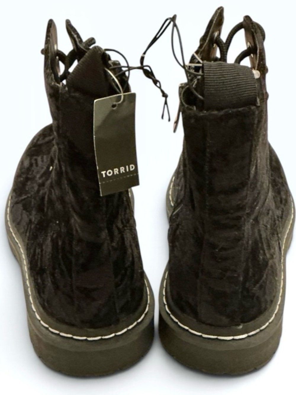 Torrid Plus Size Combat Ankle Boots Crushed Black Velvet Extra Wide Width - 9WW - Picture 5 of 16
